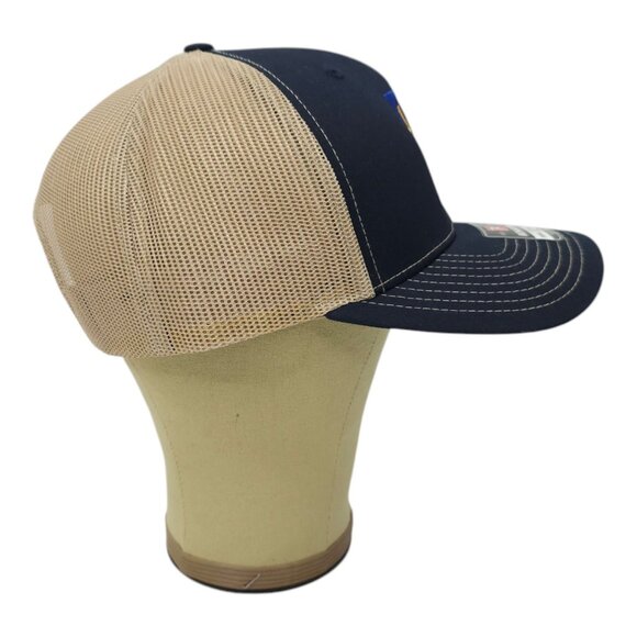 Richardson Blue Gold Embroidered T Logo Mesh Snapback Cap Trucker Baseball Hat - Picture 11 of 13